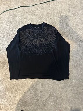 Affliction Black Long Sleeve Wing Crest Tee